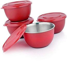 Atulya-Mart-Microwave-Safe-Stainless-Steel-Plastic-Coated-Serving-BowlSet-of-4-Red-13-cm-Each-Bowl